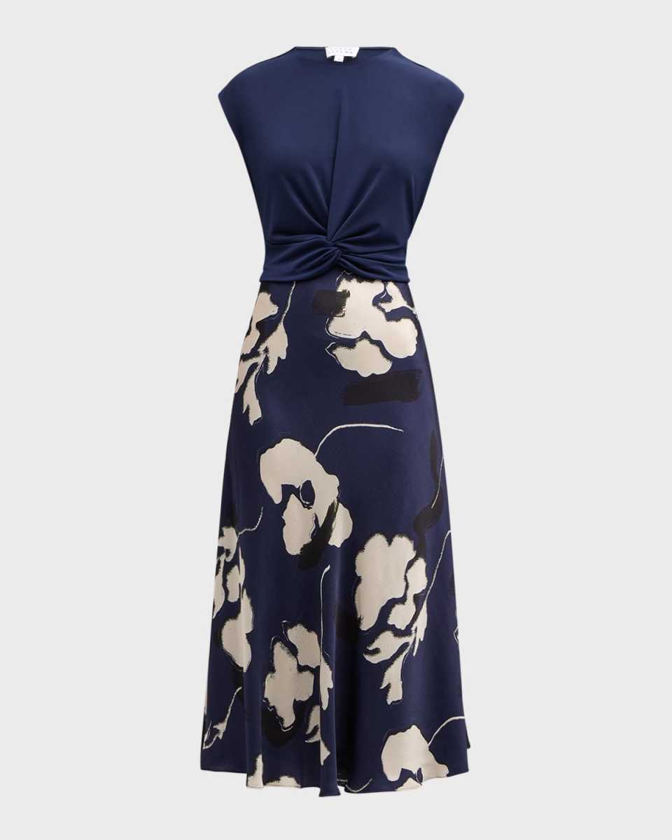 Rosabeth Short-Sleeve Floral Combo Midi Dress