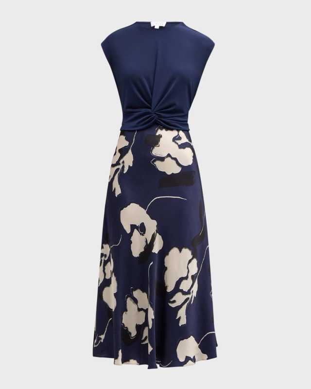 Rosabeth Short-Sleeve Floral Combo Midi Dress