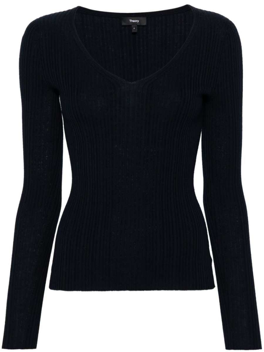 V-neck rib knit top