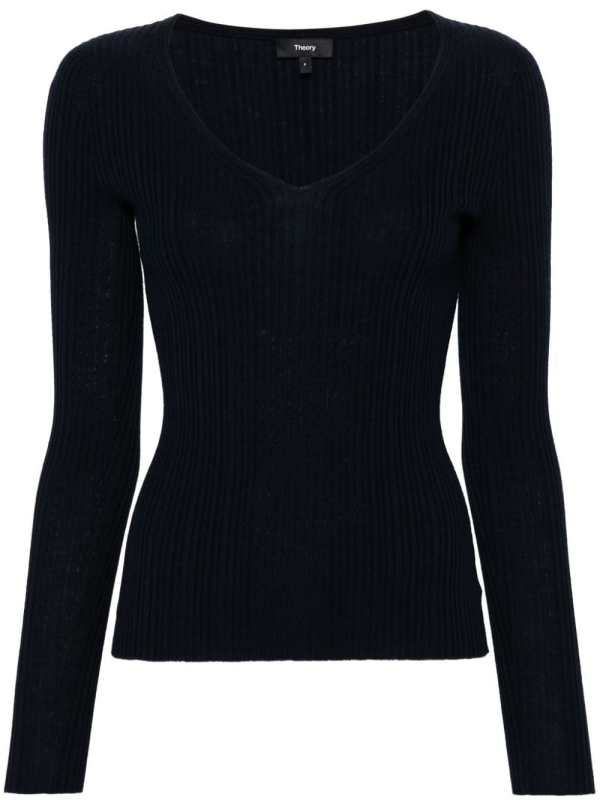 V-neck rib knit top