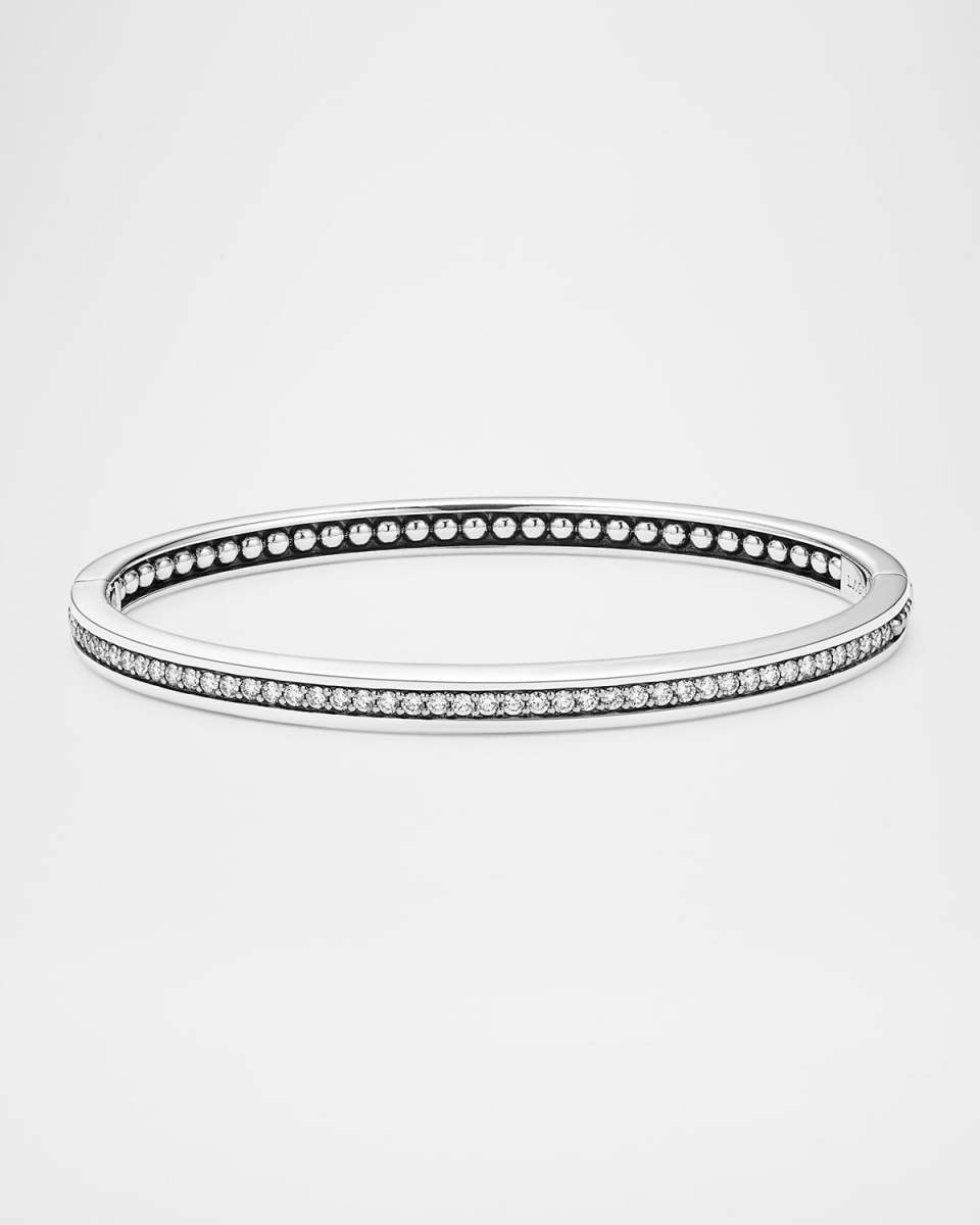 Sterling Silver Caviar Spark Linear Diamond Hinged Bangle Bracelet
