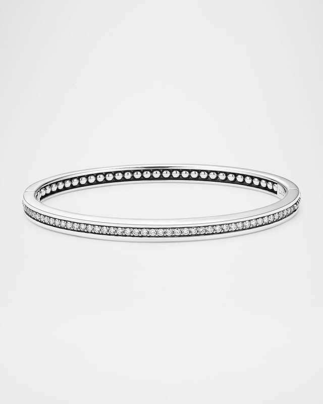 Sterling Silver Caviar Spark Linear Diamond Hinged Bangle Bracelet