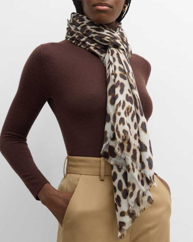 Astrid Leopard Cashmere-Silk Scarf