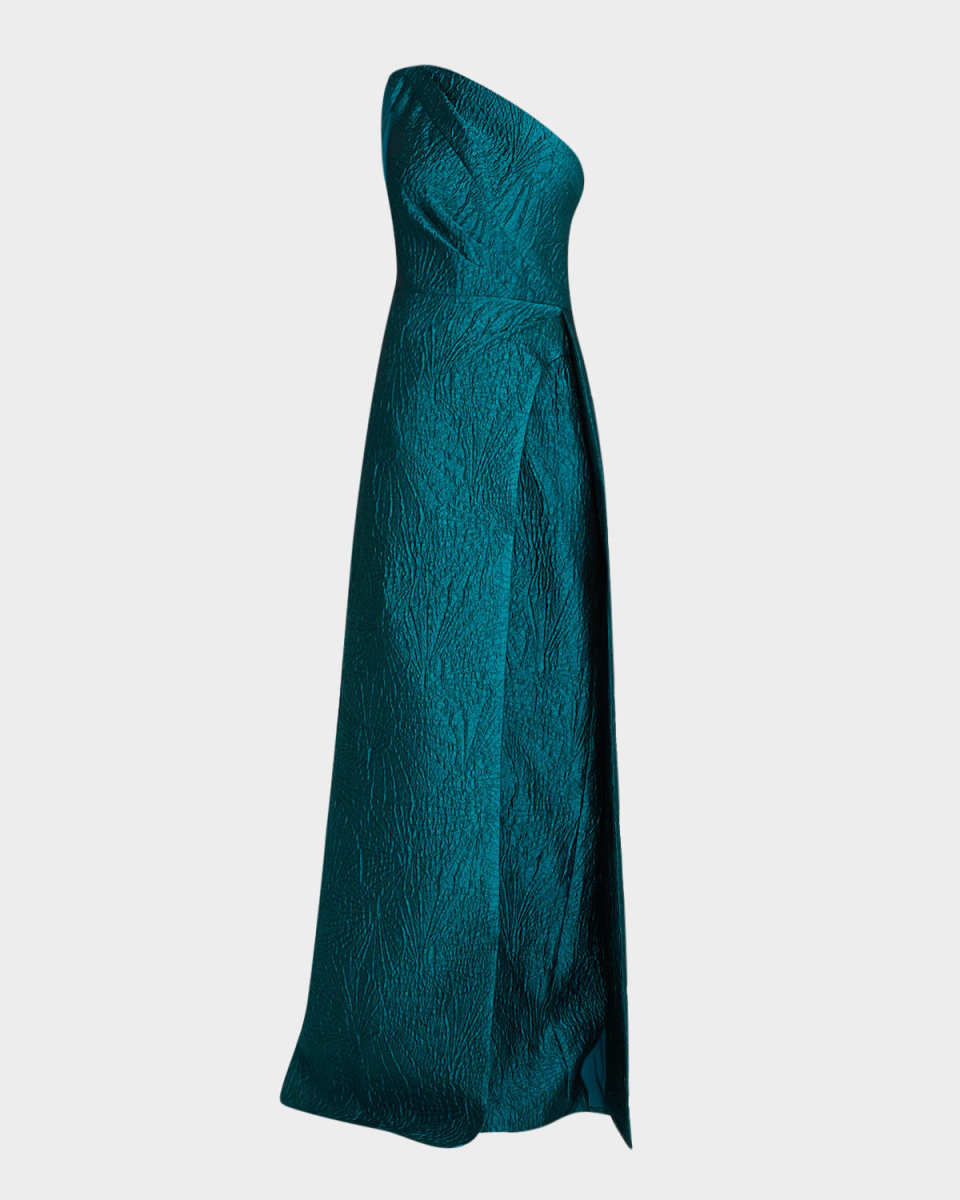 Sleeveless One-Shoulder Jacquard Gown