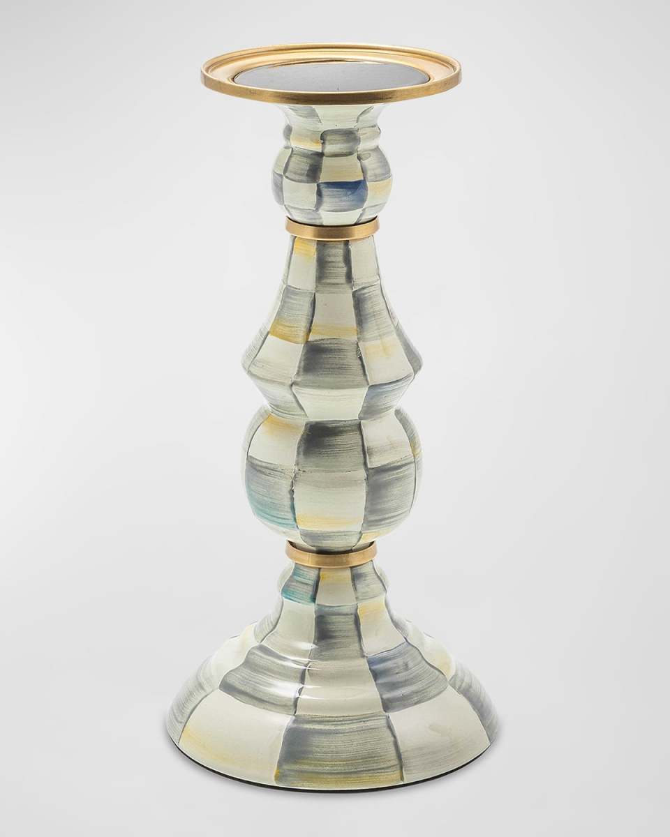 Sterling Check Pillar Candleholder