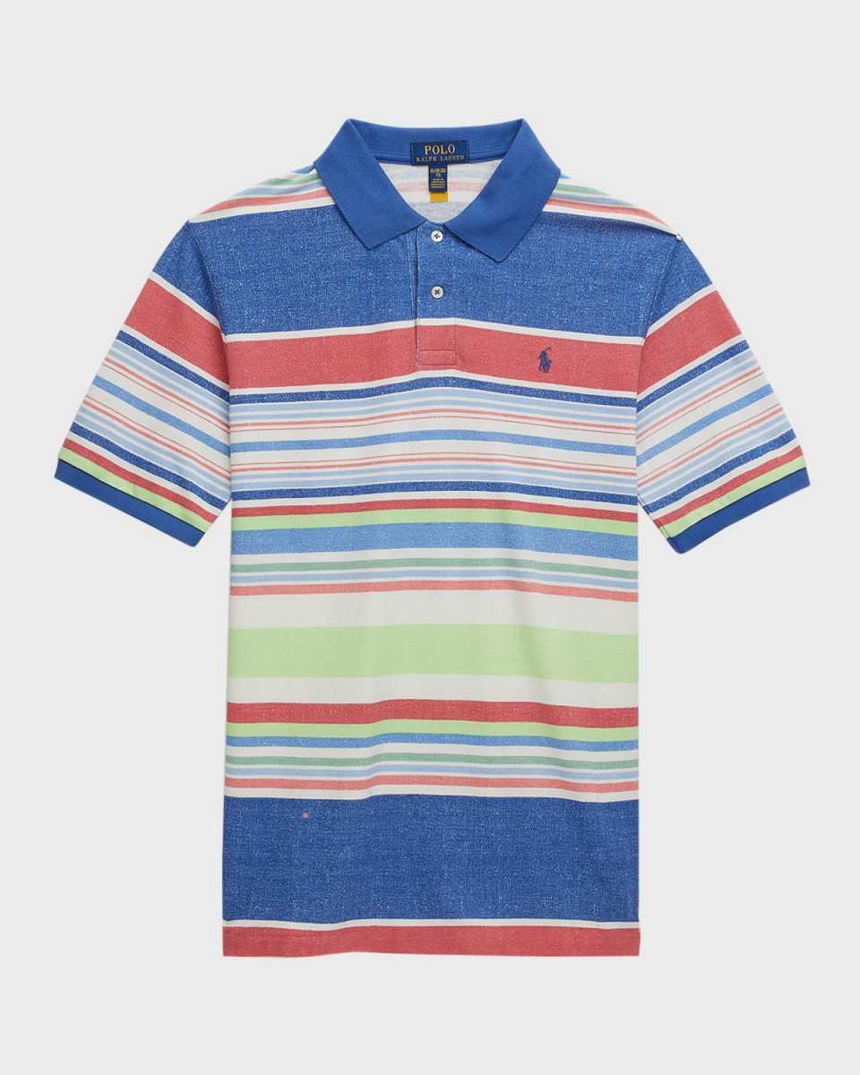 Boy's Multicolor Striped Mesh Polo Shirt, Size S-XL