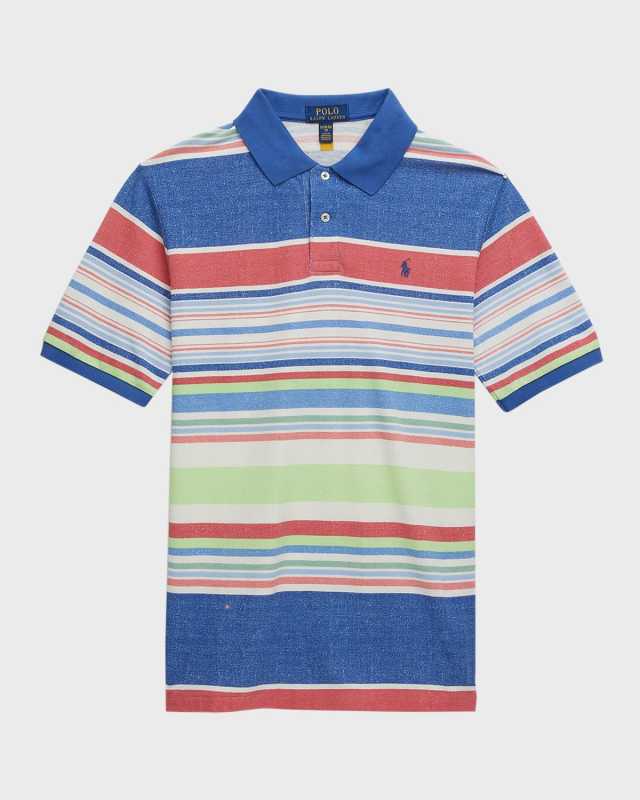 Boy's Multicolor Striped Mesh Polo Shirt, Size S-XL