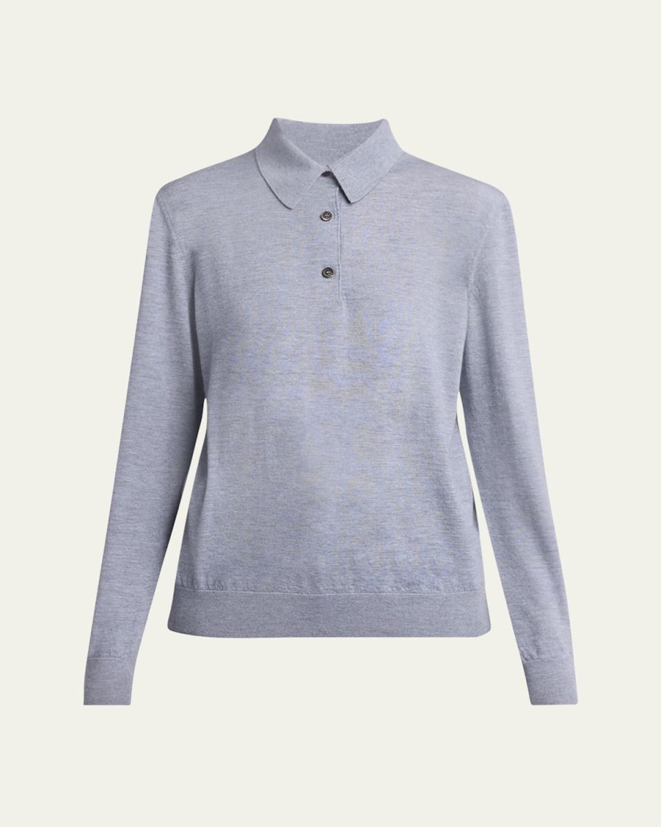 Long-Sleeve Cashmere Polo Top