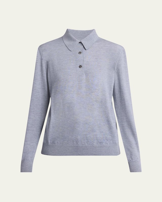 Long-Sleeve Cashmere Polo Top