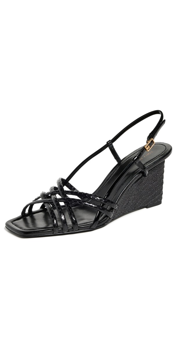 Tory Burch Multi Strap Wedge Sandals 75mm Perfect Black / Perfect Black