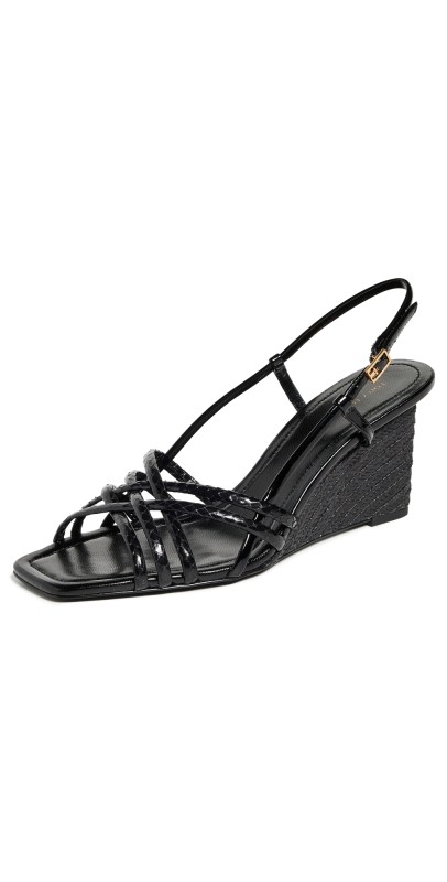 Tory Burch Multi Strap Wedge Sandals 75mm Perfect Black / Perfect Black