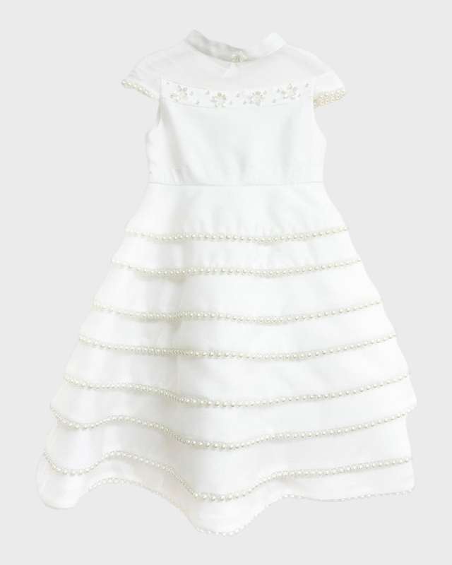 Girl's Faux Pearl Ceremony Dress, Size 12M-10