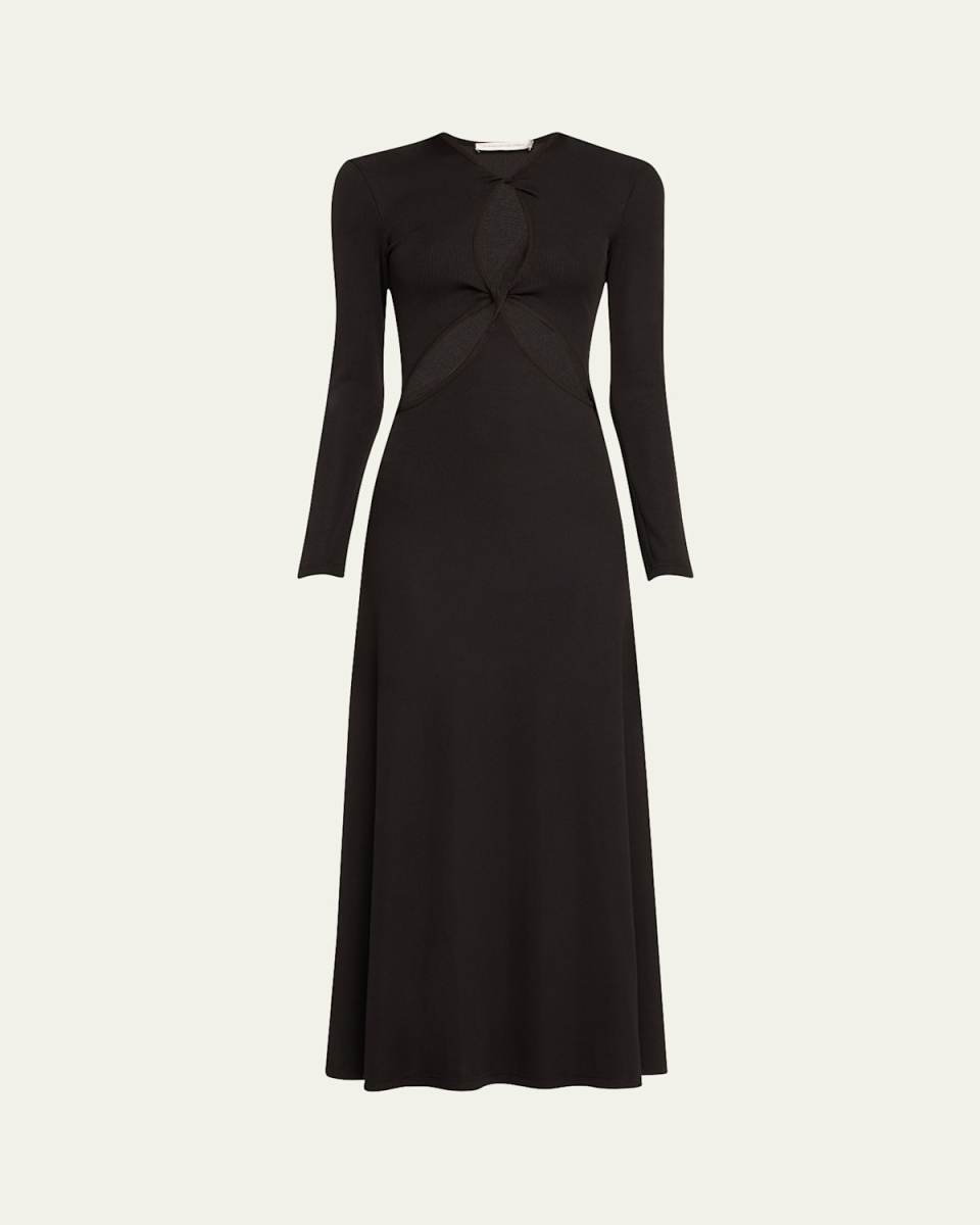 Twisted Anglaise Cutout Long-Sleeve Maxi Dress