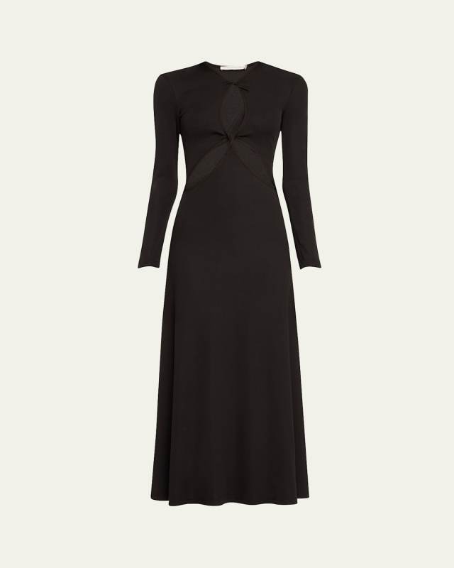 Twisted Anglaise Cutout Long-Sleeve Maxi Dress