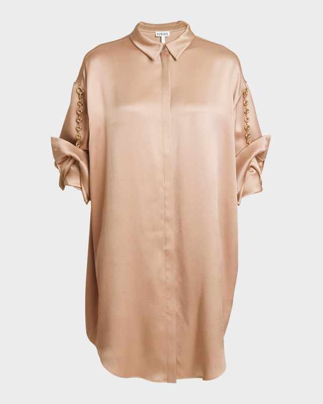 Silk Shirtdress with Chain Details