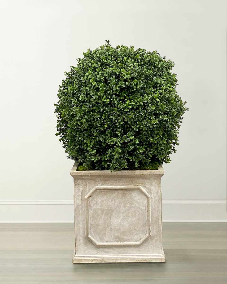 Faux Boxwood Ball Topiary Plant in Planter, 36"T
