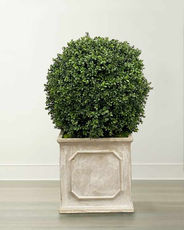 Faux Boxwood Ball Topiary Plant in Planter, 36"T