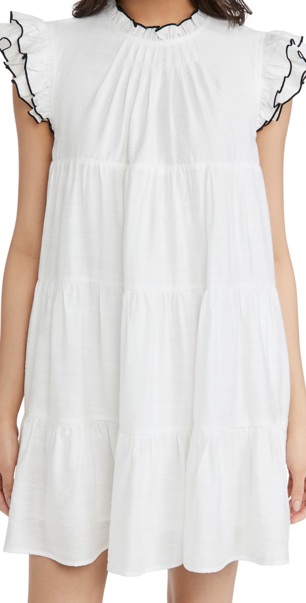 English Factory Contrast Stitch Babydoll Dress White