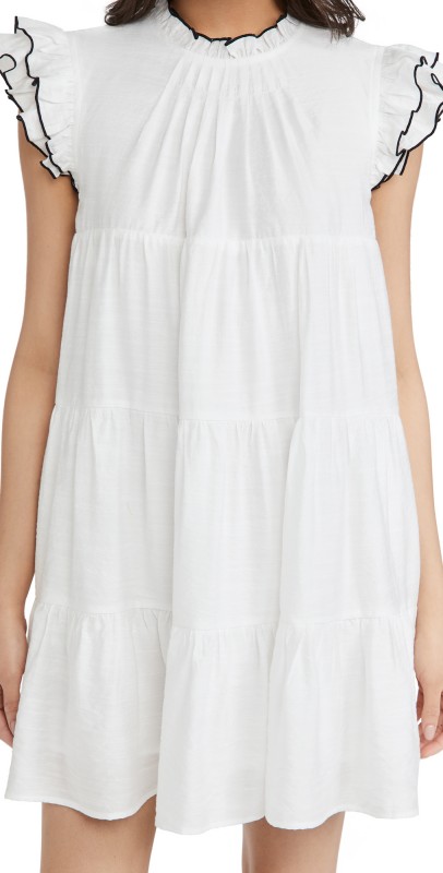 English Factory Contrast Stitch Babydoll Dress White
