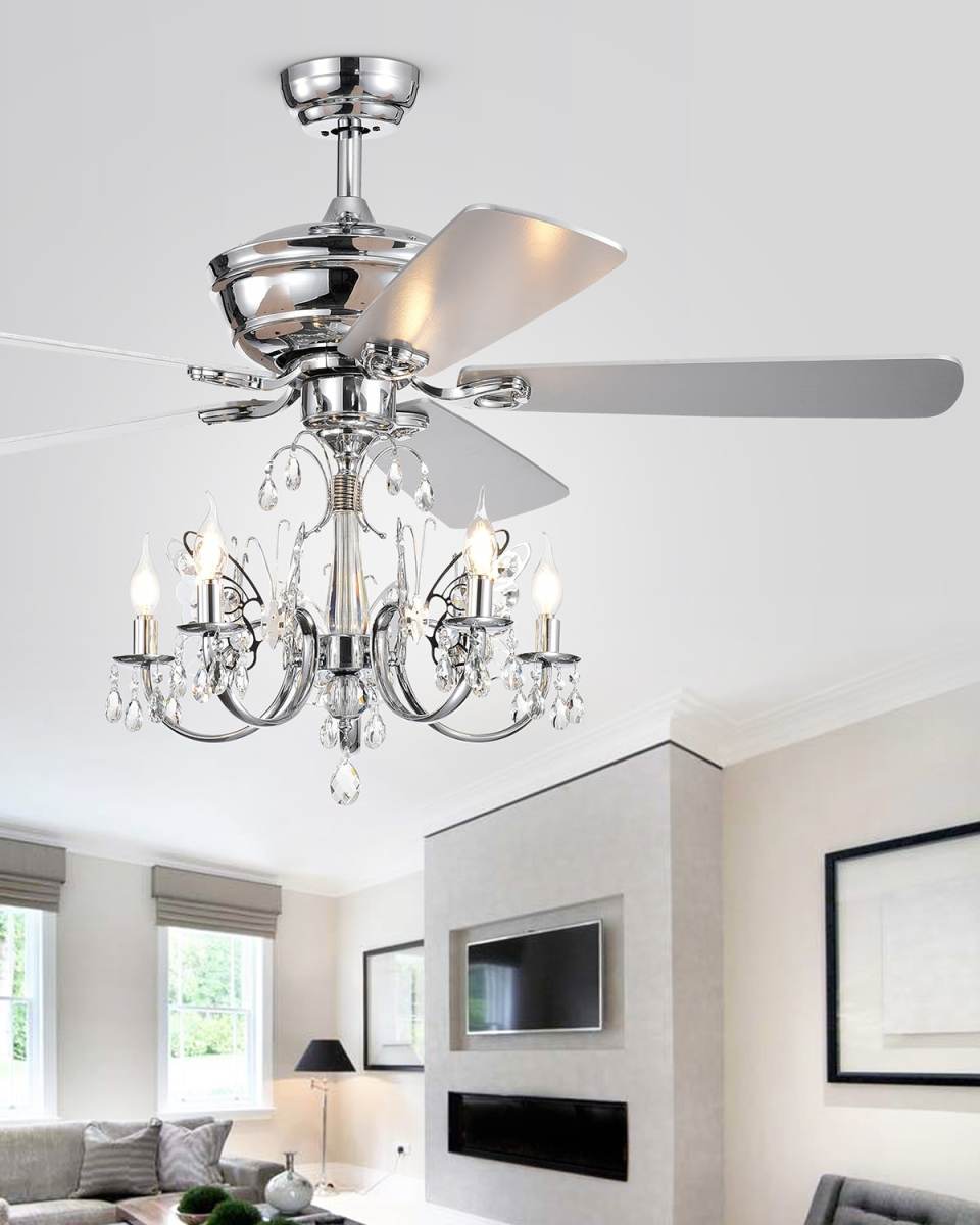 5-Light Crystal Drop Chandelier Ceiling Fan