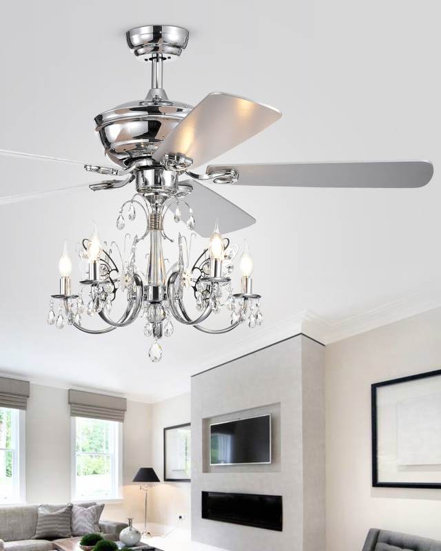 5-Light Crystal Drop Chandelier Ceiling Fan