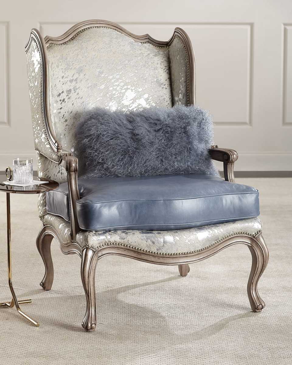 Fauna Hair Hide and Leather Wing Chair