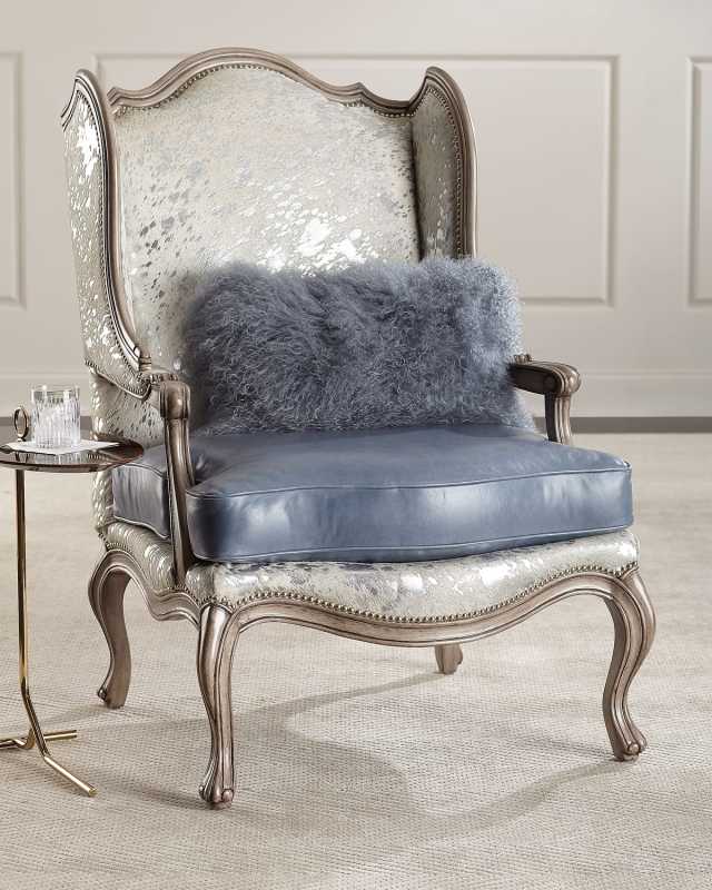 Fauna Hair Hide and Leather Wing Chair
