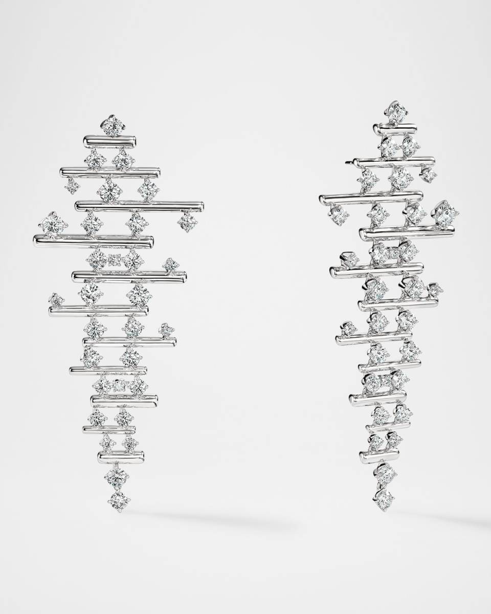 Barre 18K White Gold Multi-Row Diamond Drop Earrings