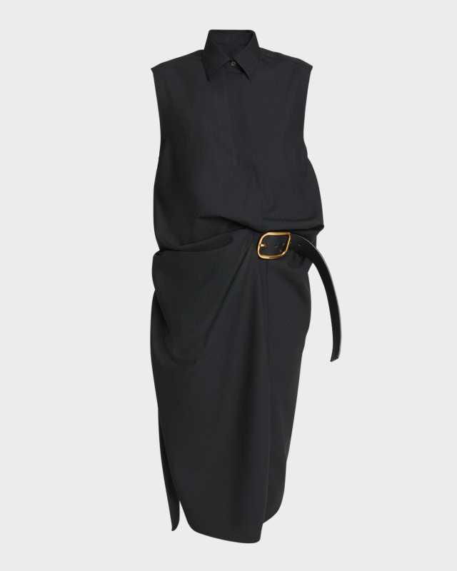 Belted Draped Midi Shirtdress
