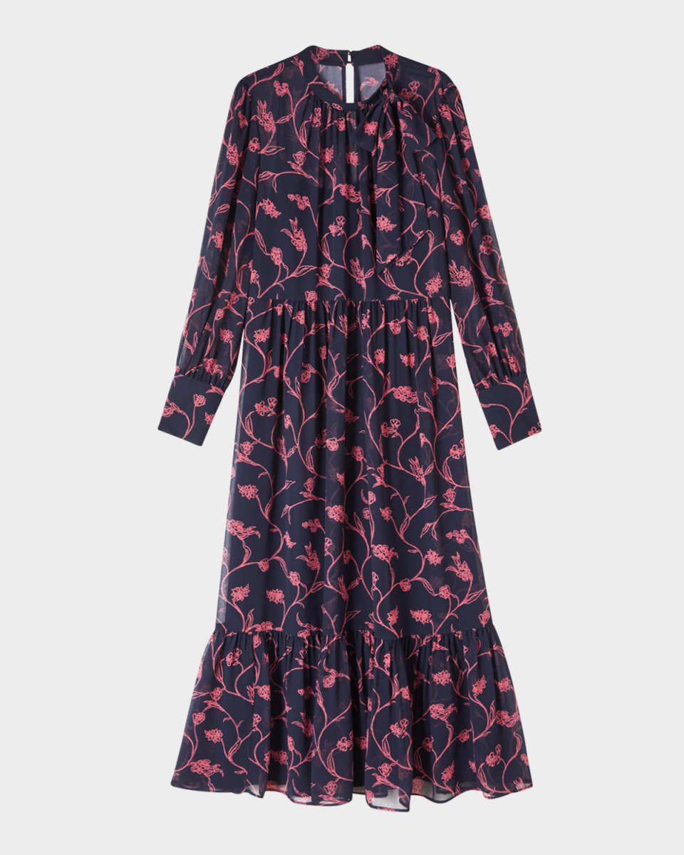 Selina Floral-Print Flounce Midi Dress