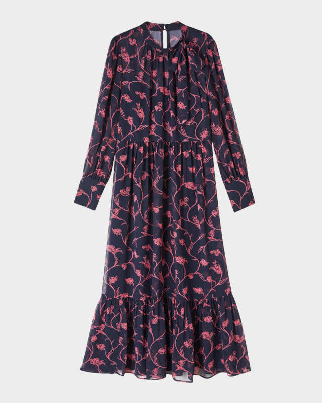 Selina Floral-Print Flounce Midi Dress