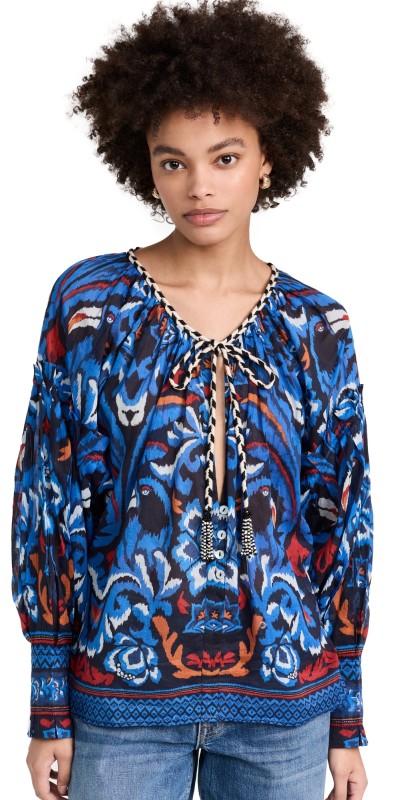 FARM Rio Toucans Scarf Black V Neckline Blouse TOUCANS SCARF BLACK
