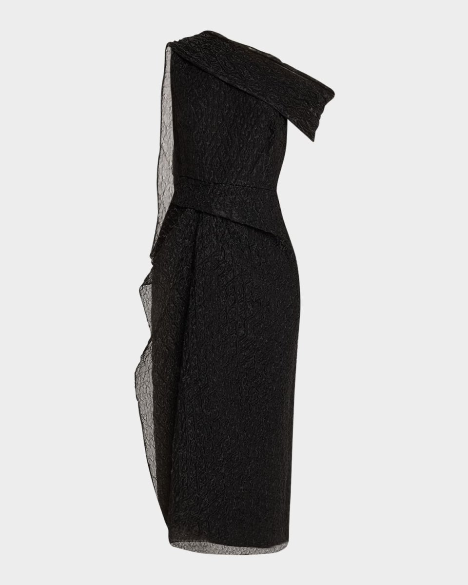 Asymmetric Draped Midi Dress
