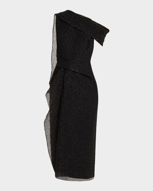 Asymmetric Draped Midi Dress