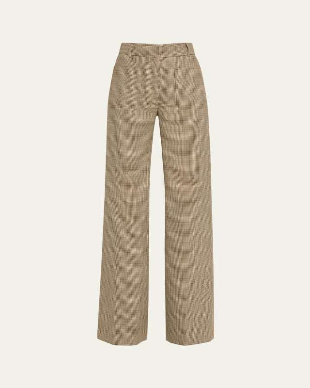Christophe Micro Houndstooth Wide Leg Wool Pants