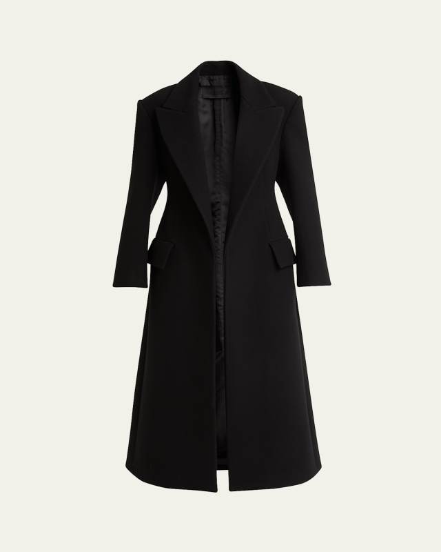 Wide Lapel Long Wool Overcoat