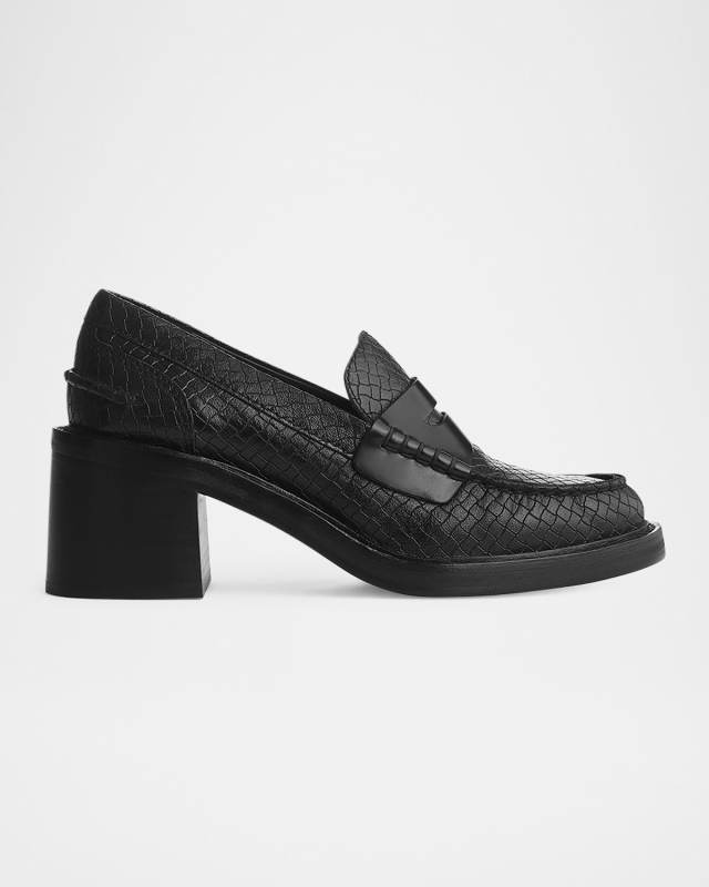 Carter Embossed Leather Heeled Penny Loafers