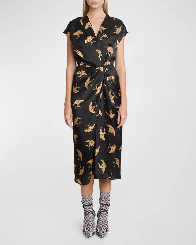 Dilian Printed Silk Midi Dress
