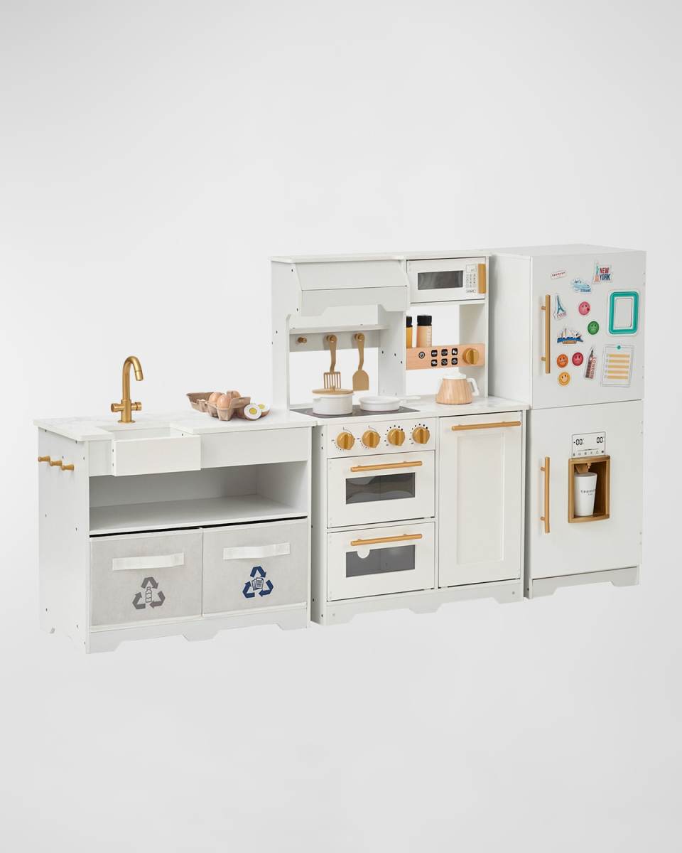 Kid's Little Chef Atlanta Large Modular Play Kitchen W/ Play Food & Kitchen Accessories