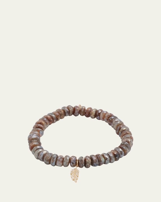 Pavé Feather Charm Labradorite Beaded Bracelet