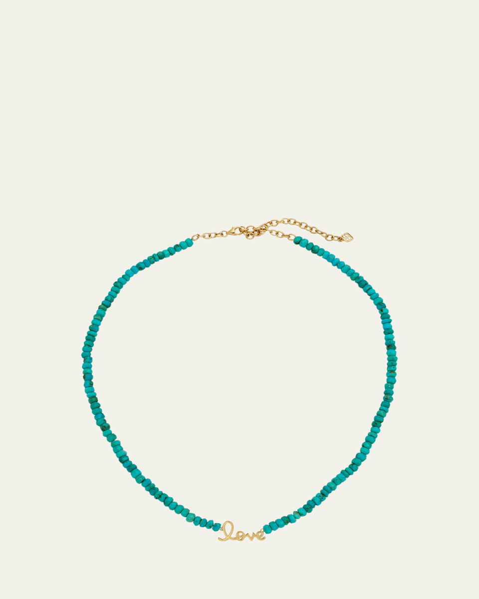 Pure Love 14k Yellow Gold Turquoise Beaded Necklace