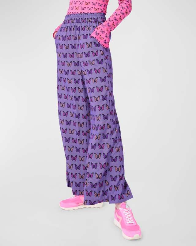 Halftone Butterfly Wide-Leg Pants