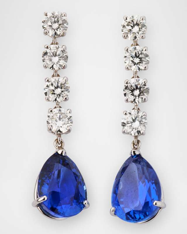 18K White Gold Blue Sapphire and Diamond Earrings