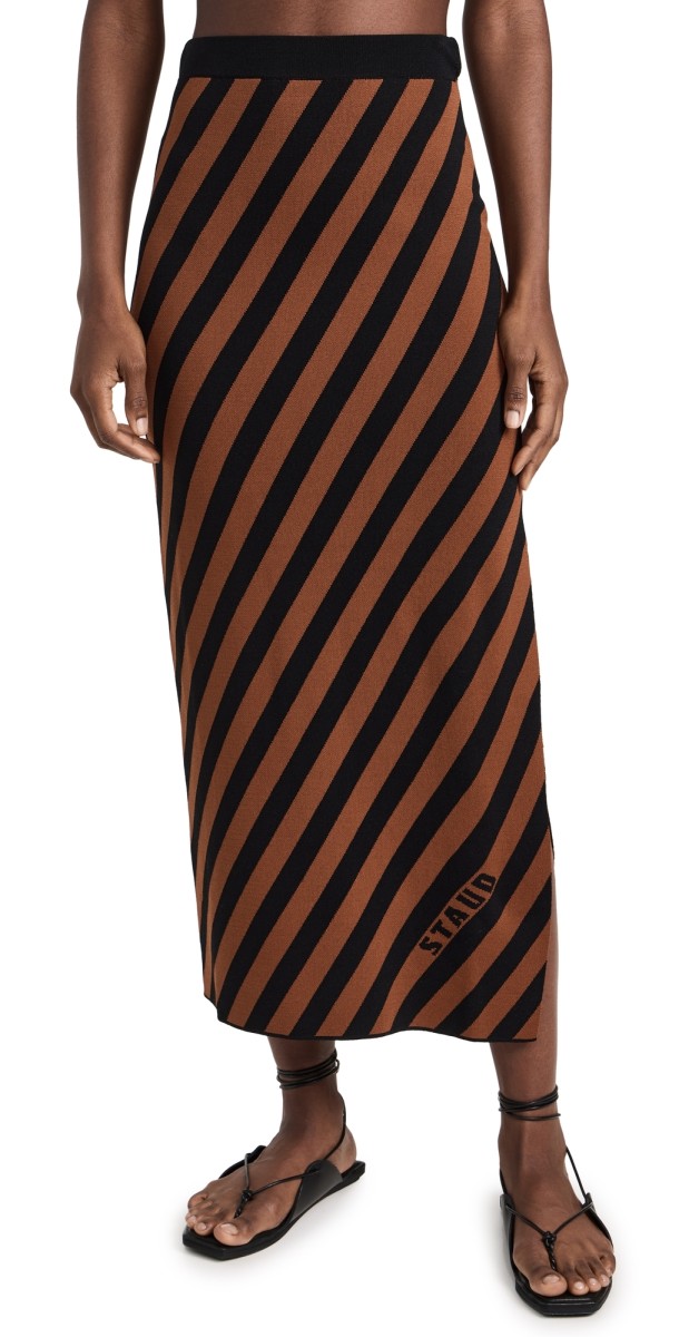STAUD Giovanni Skirt BLACK/TAN SEASHORE STRIPE