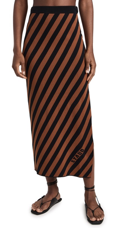 STAUD Giovanni Skirt BLACK/TAN SEASHORE STRIPE