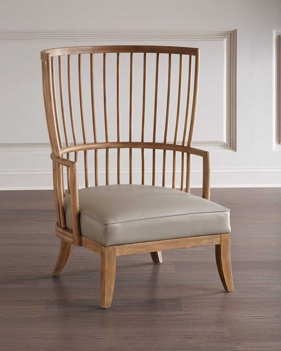 Spindle Leather Wing Chair