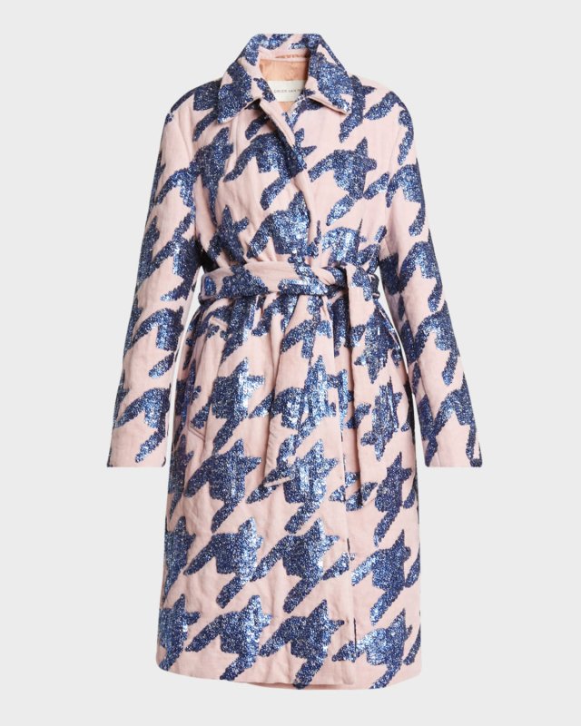 Roltas Houndstooth Sequined Velvet Wrap Coat