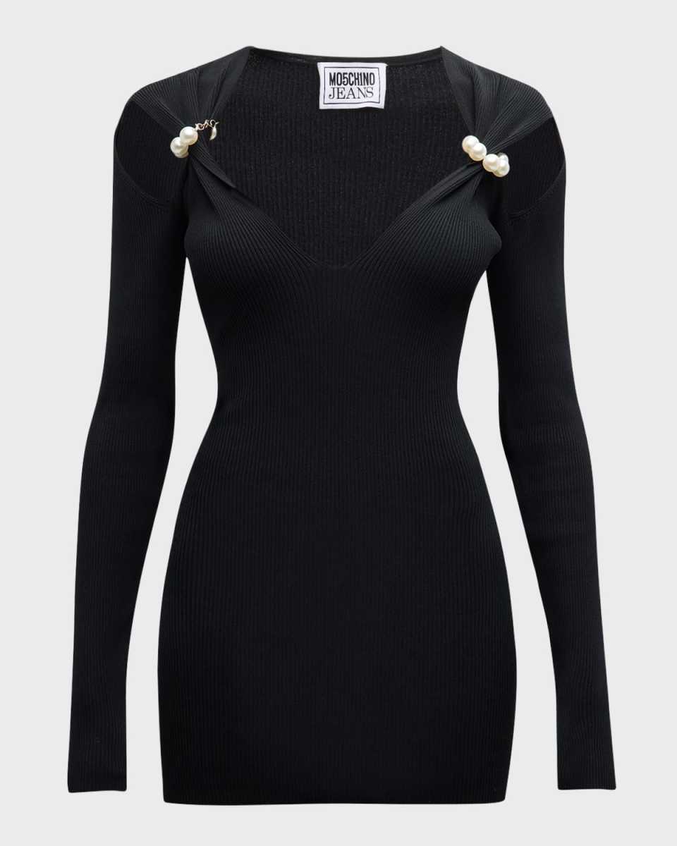 Long-Sleeve Pearl Mini Dress