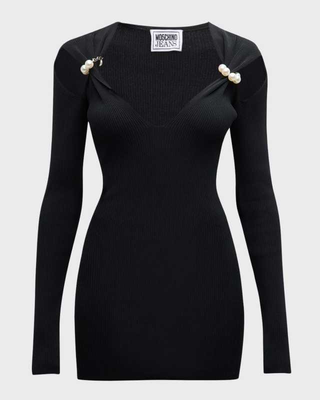 Long-Sleeve Pearl Mini Dress