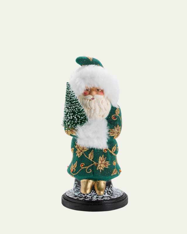 Crystal & Golden Leaf Beaded Santa with Tree